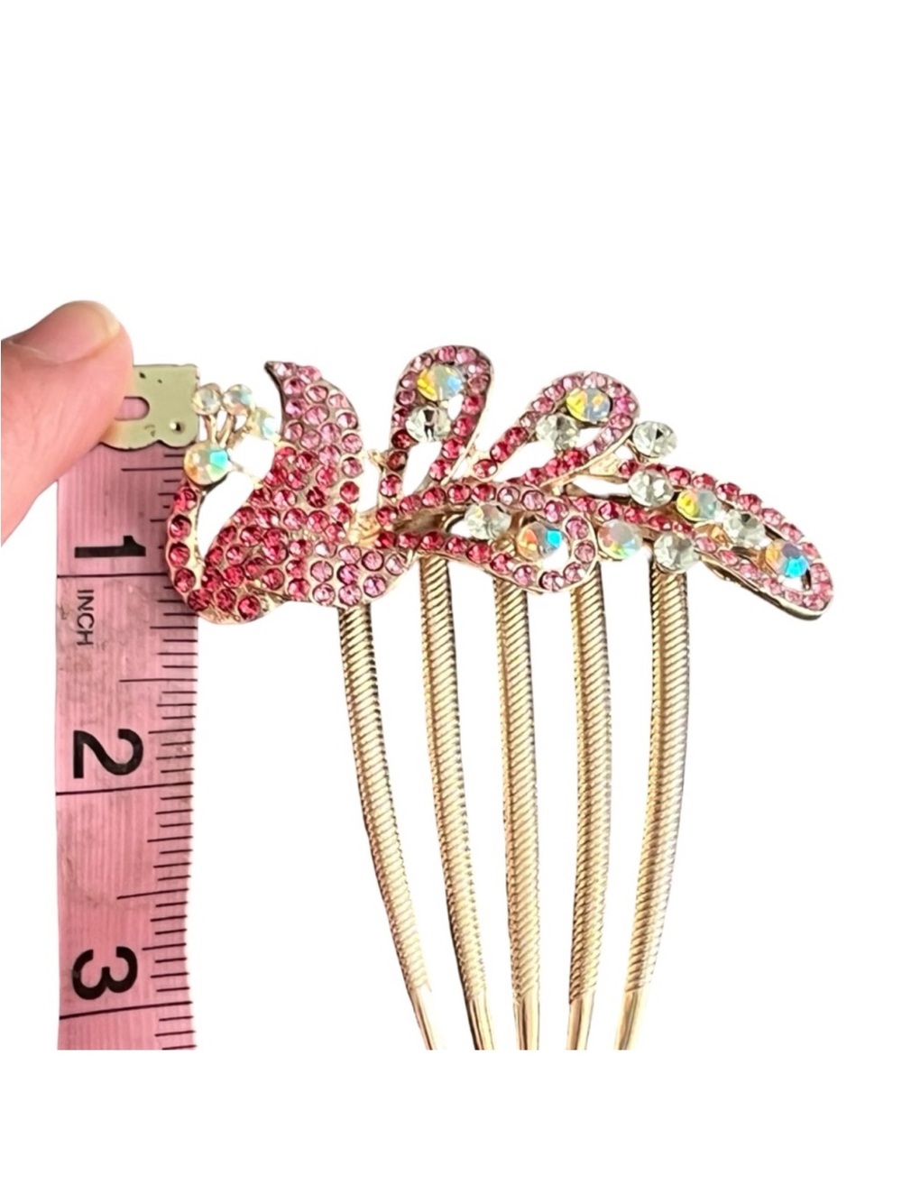 Crystal Peacock Hair Comb - Pink Rhinestone Accent FINAL PRICE DROP - Picture 5 of 5
